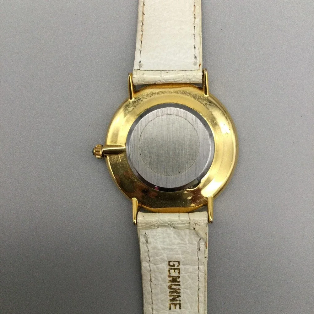 Moulin Womens Watch 32mm Gold Tone Case White Leather Strap New Battery